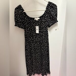 LOFT Black and White Polka Dot Midi Dress